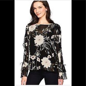 Lucky Brand Sheer Black Top Flower Background